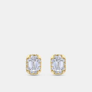 Gilded 1 and 1/10 Carat Lab-Grown Diamond Emerald-Cut Hidden Halo Stud Plus