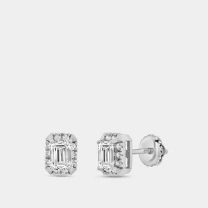 Gilded 1 and 1/10 Carat Lab-Grown Diamond Emerald-Cut Hidden Halo Stud Plus