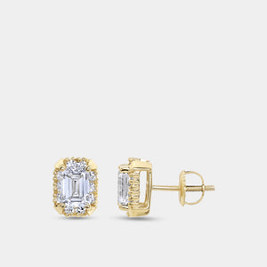 Gilded 1 and 1/10 Carat Lab-Grown Diamond Emerald-Cut Hidden Halo Stud Plus