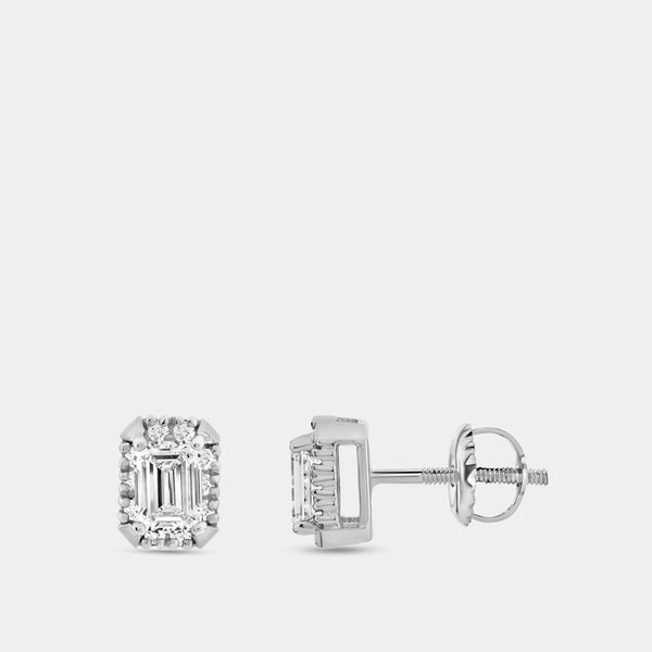 Gilded 1 and 1/10 Carat Lab-Grown Diamond Emerald-Cut Hidden Halo Stud Plus