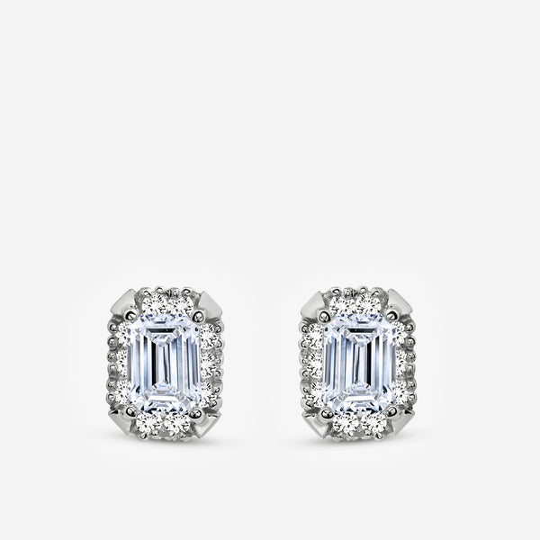 Gilded 1 and 3/4 Carat Lab-Grown Diamond Emerald-Cut Hidden Halo Stud Plus