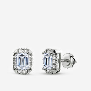 Gilded 1 and 3/4 Carat Lab-Grown Diamond Emerald-Cut Hidden Halo Stud Plus