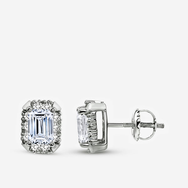 Gilded 1 and 3/4 Carat Lab-Grown Diamond Emerald-Cut Hidden Halo Stud Plus