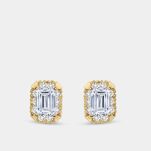Gilded 1 and 3/4 Carat Lab-Grown Diamond Emerald-Cut Hidden Halo Stud Plus