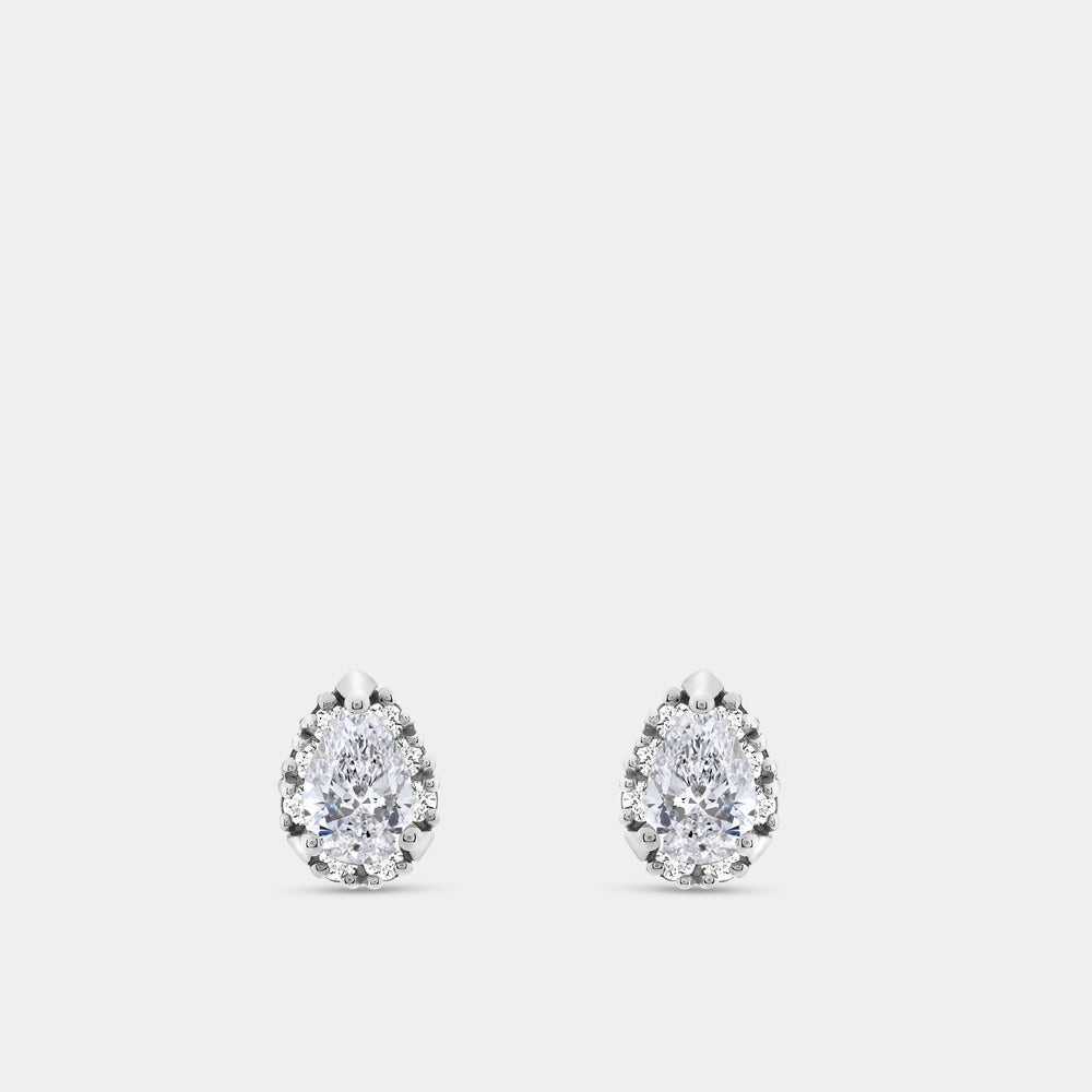 Gilded 1 and 1/2 Carat Lab-Grown Diamond Pear-Shaped Hidden Halo Stud Plus