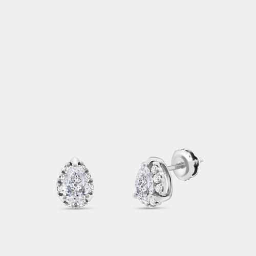 Gilded 1 and 1/2 Carat Lab-Grown Diamond Pear-Shaped Hidden Halo Stud Plus