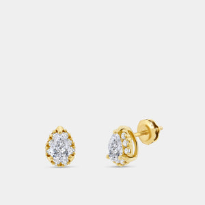 Gilded 1 and 1/2 Carat Lab-Grown Diamond Pear-Shaped Hidden Halo Stud Plus