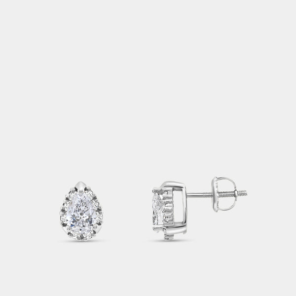 Gilded 1 and 1/2 Carat Lab-Grown Diamond Pear-Shaped Hidden Halo Stud Plus