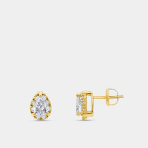 Gilded 1 and 1/2 Carat Lab-Grown Diamond Pear-Shaped Hidden Halo Stud Plus