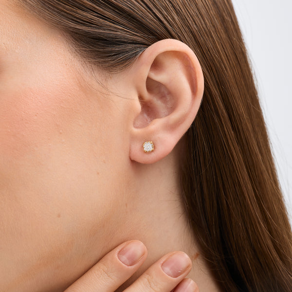 Gilded 1/2 Carat Lab-Grown Diamond Princess-Cut Hidden Halo Stud Plus