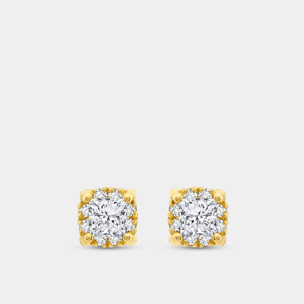 Gilded 1/2 Carat Lab-Grown Diamond Princess-Cut Hidden Halo Stud Plus