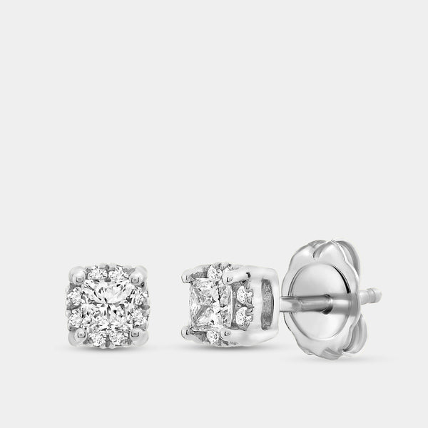 Gilded 1/2 Carat Lab-Grown Diamond Princess-Cut Hidden Halo Stud Plus