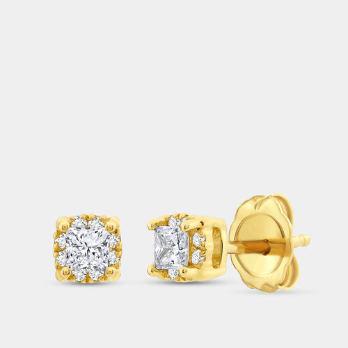 Gilded 1/2 Carat Lab-Grown Diamond Princess-Cut Hidden Halo Stud Plus