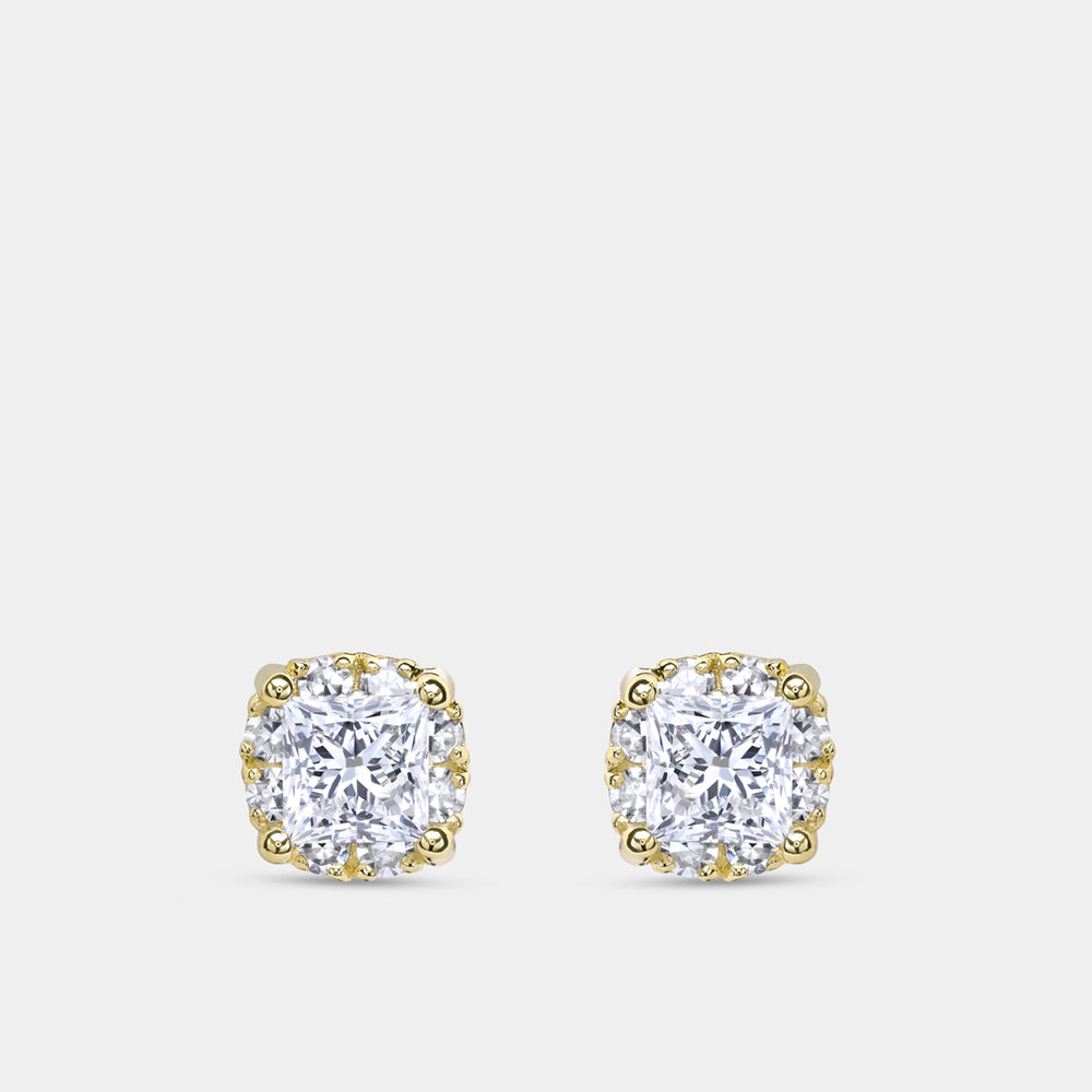 Gilded 1 Carat Lab-Grown Diamond Princess-Cut Hidden Halo Stud Plus