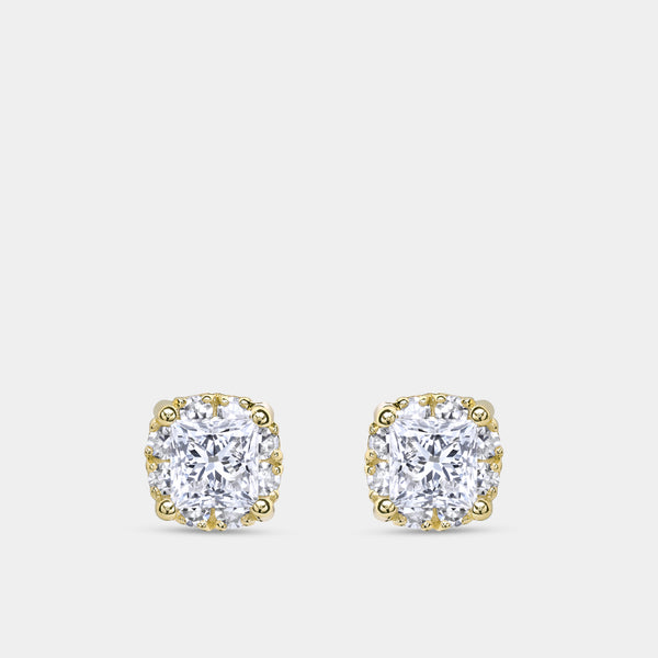 Gilded 1 Carat Lab-Grown Diamond Princess-Cut Hidden Halo Stud Plus