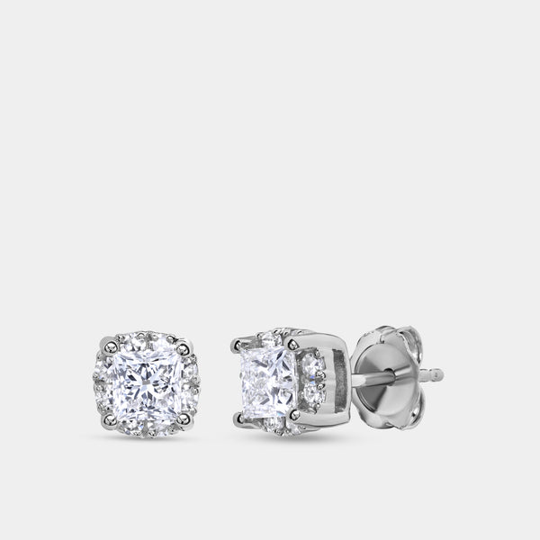Gilded 1 Carat Lab-Grown Diamond Princess-Cut Hidden Halo Stud Plus