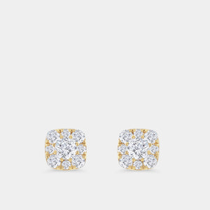 Gilded 1 Carat Lab-Grown Diamond Round-Shaped Stud Plus with a Cushion Halo