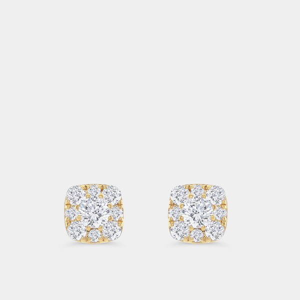 Gilded 1 Carat Lab-Grown Diamond Round-Shaped Stud Plus with a Cushion Halo
