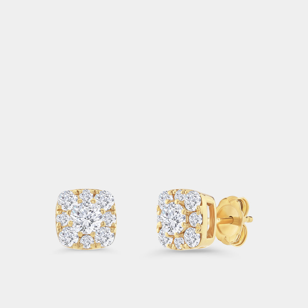 Gilded 1 Carat Lab-Grown Diamond Round-Shaped Stud Plus with a Cushion Halo