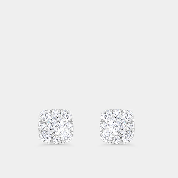 Gilded 1 Carat Lab-Grown Diamond Round-Shaped Stud Plus with a Cushion Halo