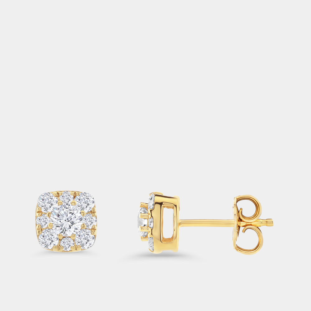 Gilded 1 Carat Lab-Grown Diamond Round-Shaped Stud Plus with a Cushion Halo