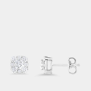 Gilded 1 Carat Lab-Grown Diamond Round-Shaped Stud Plus with a Cushion Halo