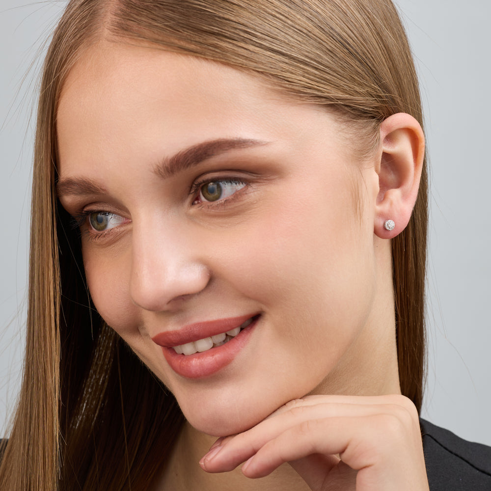 Gilded 1/4 Carat Lab-Grown Diamond Round-Shaped Solitaire Stud Plus with a Classic Halo