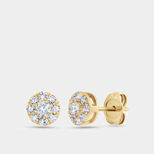 Gilded 1/2 Carat Lab-Grown Diamond Round-Shaped Solitaire Stud Plus with a Classic Halo