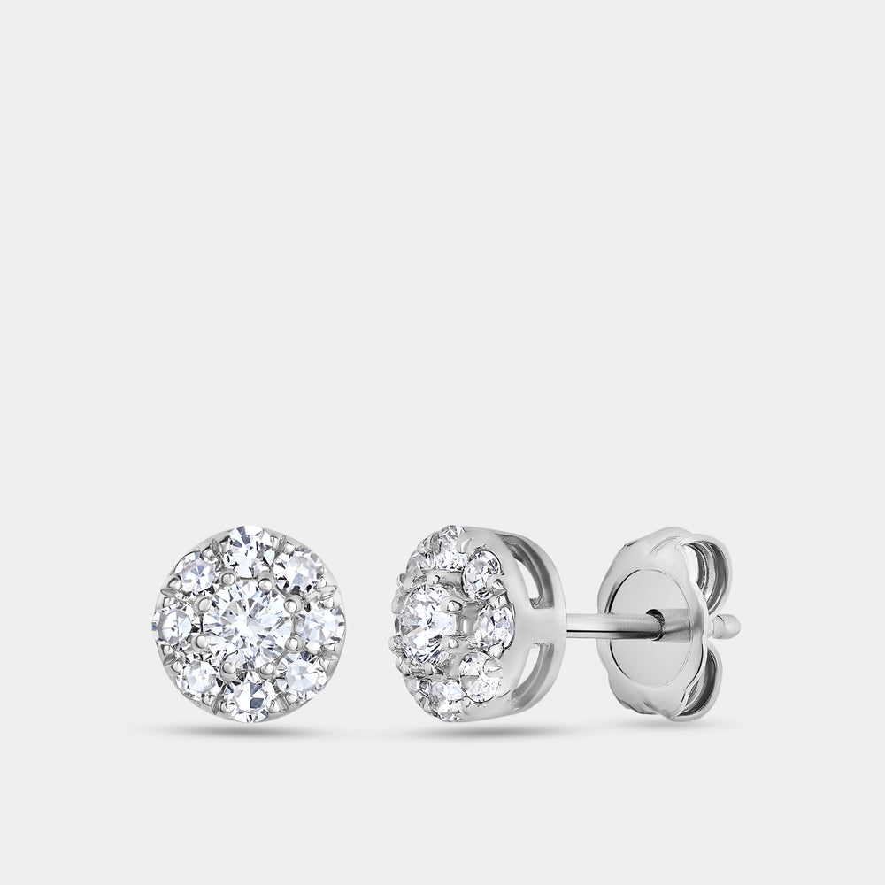 Gilded 1/2 Carat Lab-Grown Diamond Round-Shaped Solitaire Stud Plus with a Classic Halo