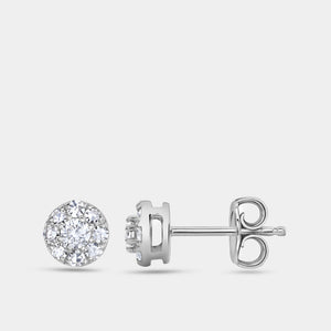 Gilded 1/2 Carat Lab-Grown Diamond Round-Shaped Solitaire Stud Plus with a Classic Halo