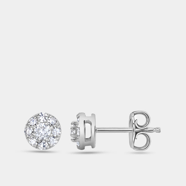 Gilded 1/2 Carat Lab-Grown Diamond Round-Shaped Solitaire Stud Plus with a Classic Halo