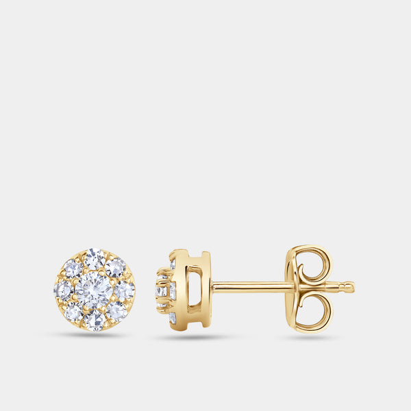 Gilded 1/2 Carat Lab-Grown Diamond Round-Shaped Solitaire Stud Plus with a Classic Halo