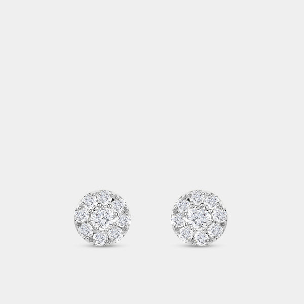 Gilded 1 Carat Lab-Grown Diamond Round-Shaped Stud Plus with a Classic Halo