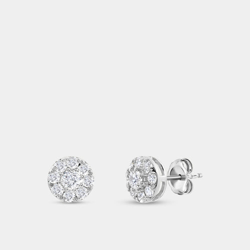 Gilded 1 Carat Lab-Grown Diamond Round-Shaped Stud Plus with a Classic Halo
