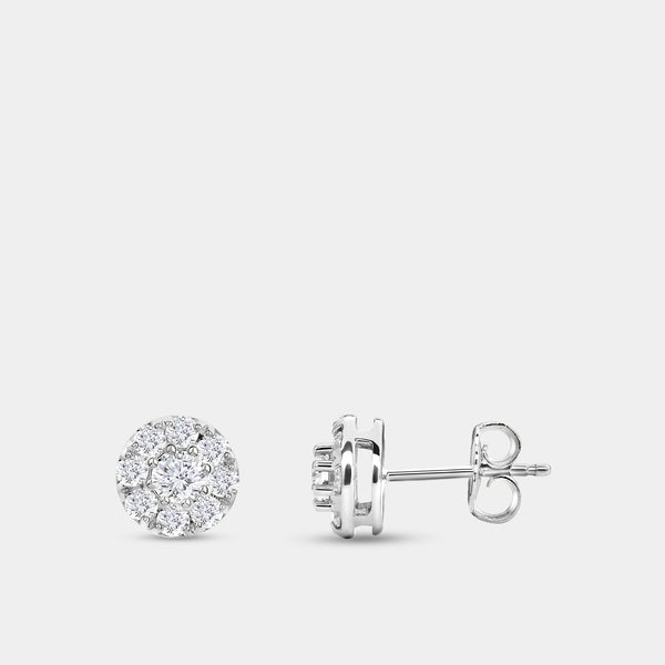 Gilded 1 Carat Lab-Grown Diamond Round-Shaped Stud Plus with a Classic Halo