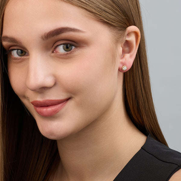 Gilded 5/8 Carat Lab-Grown Diamond Solitaire Stud Plus Earring with a Petite Halo