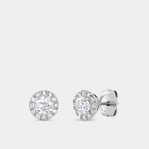 Gilded 5/8 Carat Lab-Grown Diamond Solitaire Stud Plus Earring with a Petite Halo