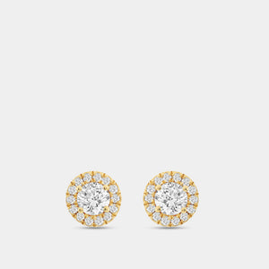 Gilded 7/8 Carat Lab-Grown Diamond Round-Shaped Stud Plus with a Petite Halo