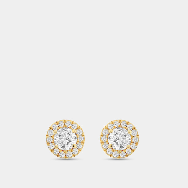 Gilded 7/8 Carat Lab-Grown Diamond Round-Shaped Stud Plus with a Petite Halo