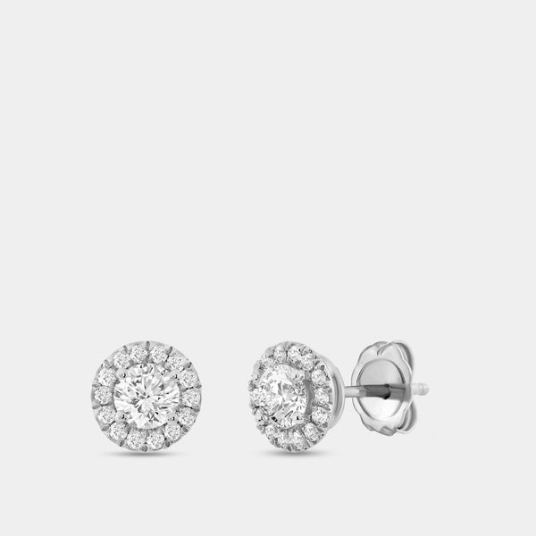 Gilded 7/8 Carat Lab-Grown Diamond Round-Shaped Stud Plus with a Petite Halo
