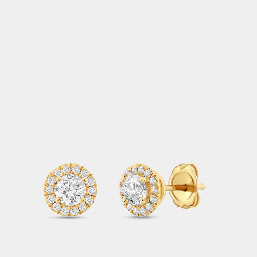 Gilded 7/8 Carat Lab-Grown Diamond Round-Shaped Stud Plus with a Petite Halo