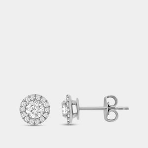 Gilded 7/8 Carat Lab-Grown Diamond Round-Shaped Stud Plus with a Petite Halo