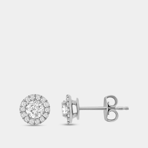 Gilded 7/8 Carat Lab-Grown Diamond Round-Shaped Stud Plus with a Petite Halo