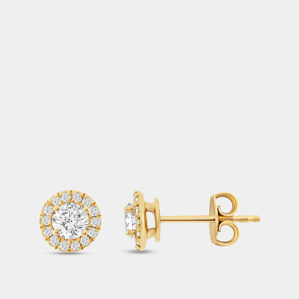 Gilded 7/8 Carat Lab-Grown Diamond Round-Shaped Stud Plus with a Petite Halo