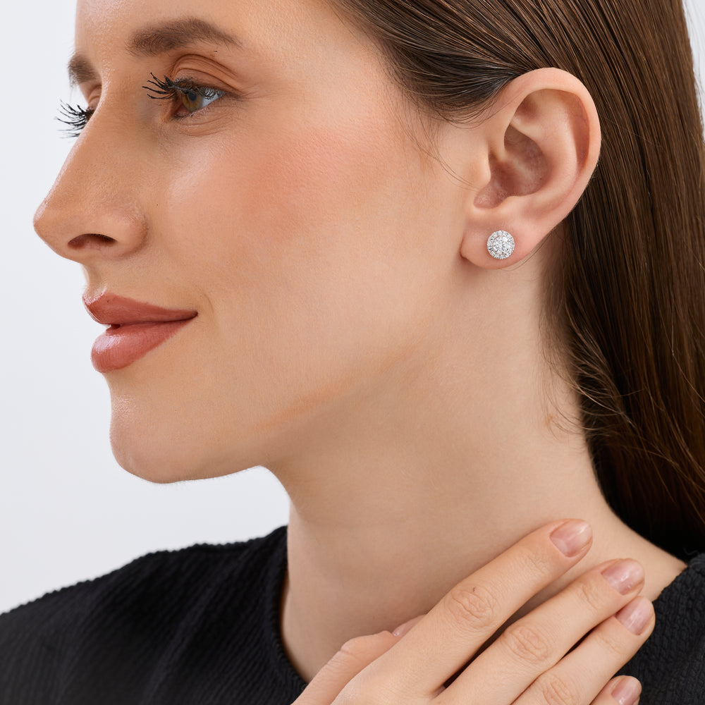 Gilded 1 and 1/4 Carat Lab-Grown Diamond Round-Shaped Stud Plus with a Petite Halo