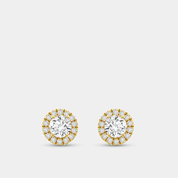 Gilded 1 and 1/4 Carat Lab-Grown Diamond Round-Shaped Stud Plus with a Petite Halo