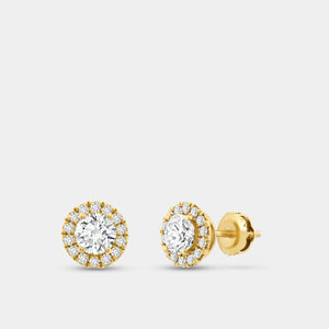 Gilded 1 and 1/4 Carat Lab-Grown Diamond Round-Shaped Stud Plus with a Petite Halo