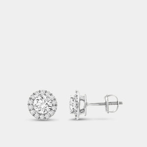 Gilded 1 and 1/4 Carat Lab-Grown Diamond Round-Shaped Stud Plus with a Petite Halo