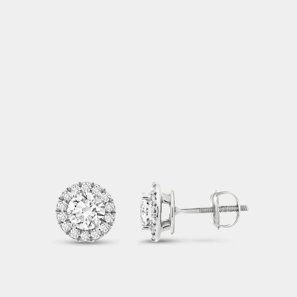 Gilded 1 and 1/4 Carat Lab-Grown Diamond Round-Shaped Stud Plus with a Petite Halo