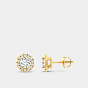 Gilded 1 and 1/4 Carat Lab-Grown Diamond Round-Shaped Stud Plus with a Petite Halo